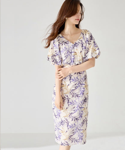 Summer Purple Iris Floral Tea Dress