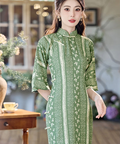 Yahui Autumn Mid-Sleeve Green Cheongsam