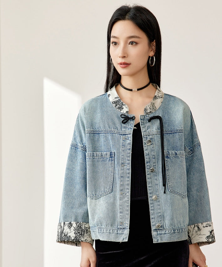 Beila Mandarin Collar Denim Jacket