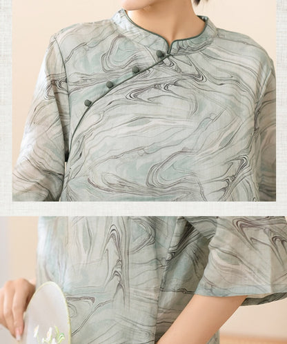 Lila Marble-Print Cheongsam