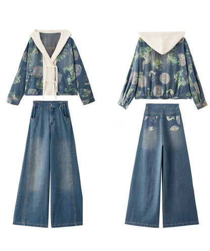 Sora's Denim Jackek + Denim Pants Set