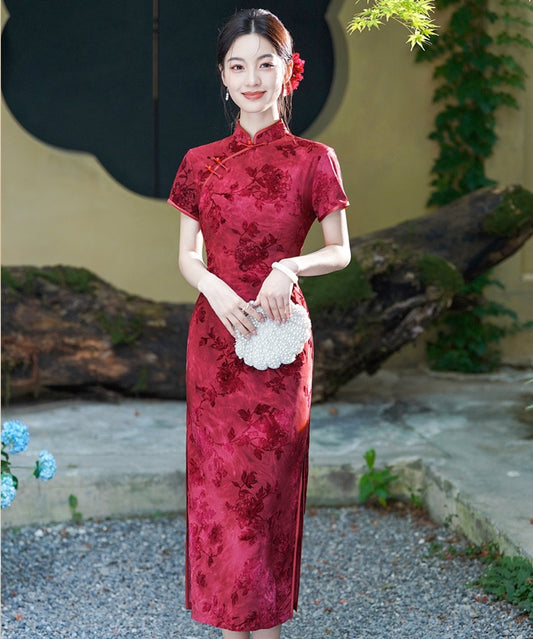 Bridal Short Sleeves Red Cheongsam