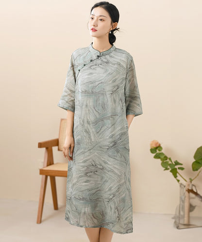 Lila Marble-Print Cheongsam