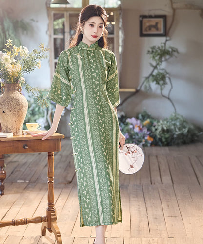 Yahui Autumn Mid-Sleeve Green Cheongsam