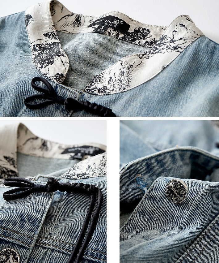 Beila Mandarin Collar Denim Jacket