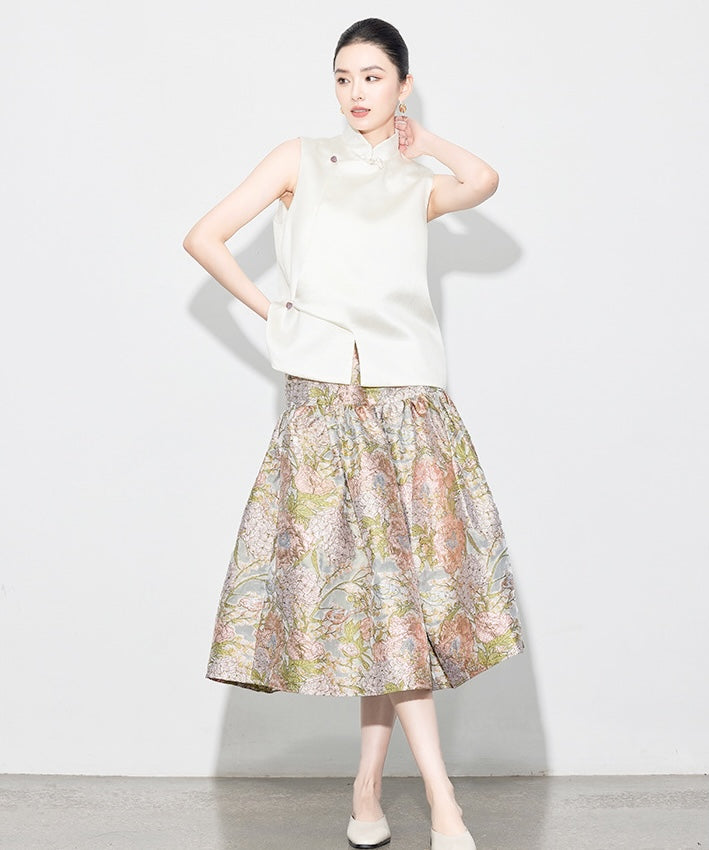 He Tang's Jacquard Oriental Top + Skirt Set