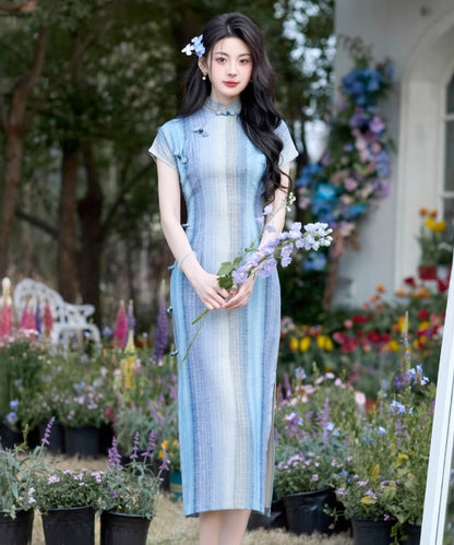 Blue and White Striped Cheongsam
