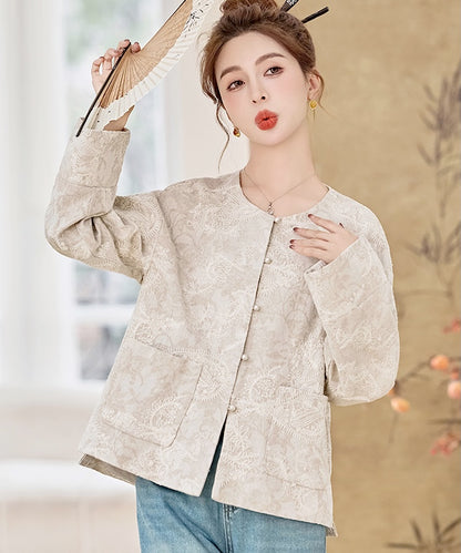 Cream Garden Textured Oriental Cardigan Jacket