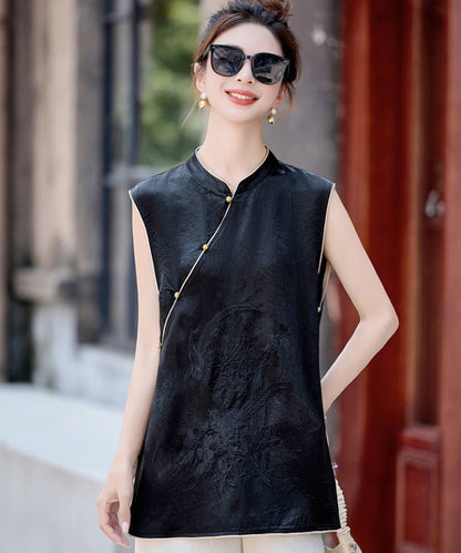Maya Black Jacquard Oriental Vest Pants Set