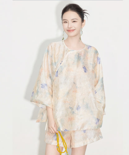 Mist Petal Ensemble Cheongsam Top Shorts Set