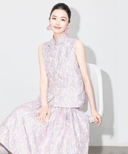 Suya's Jacquard Oriental Top + Skirt Set