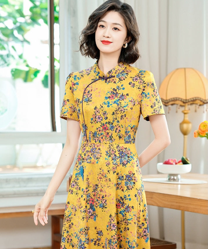 Sunlit Floral Grace Cheongsam Dress
