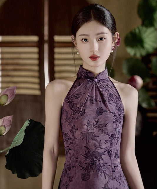 Shuya Purple Halterneck Cheongsam