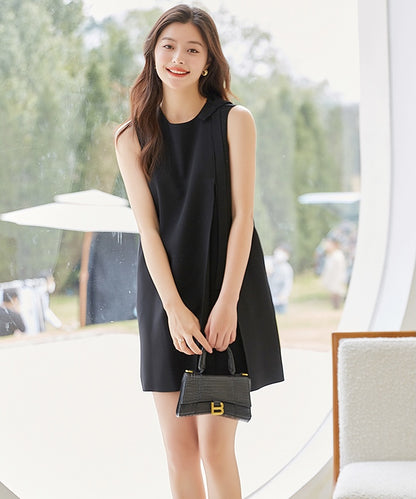 Sleeveless Short Black Dress with Flowy Ribbon