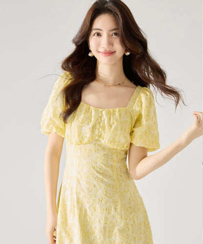 Juliet Yellow Elegant Tea Dress