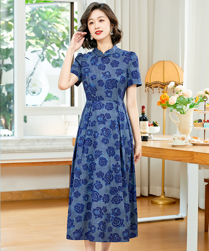 Indigo Blossom Cheongsam