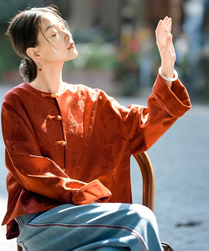 Veste haut Cheongsam Rouge Bruni