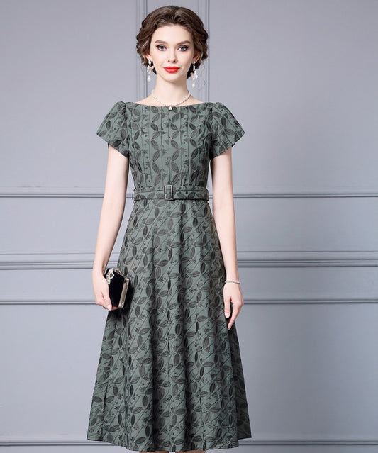 Sylvie Leaf Jacquard Midi Dress