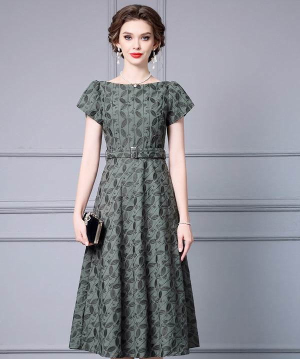 Sylvie Leaf Jacquard Midi Dress