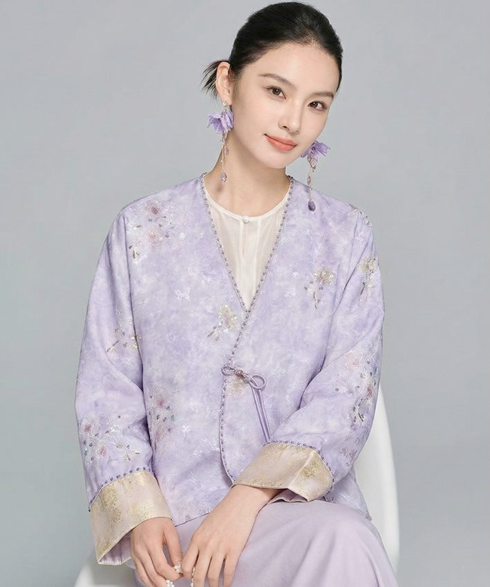 Lavender Mist Embroidered Drape Jacket