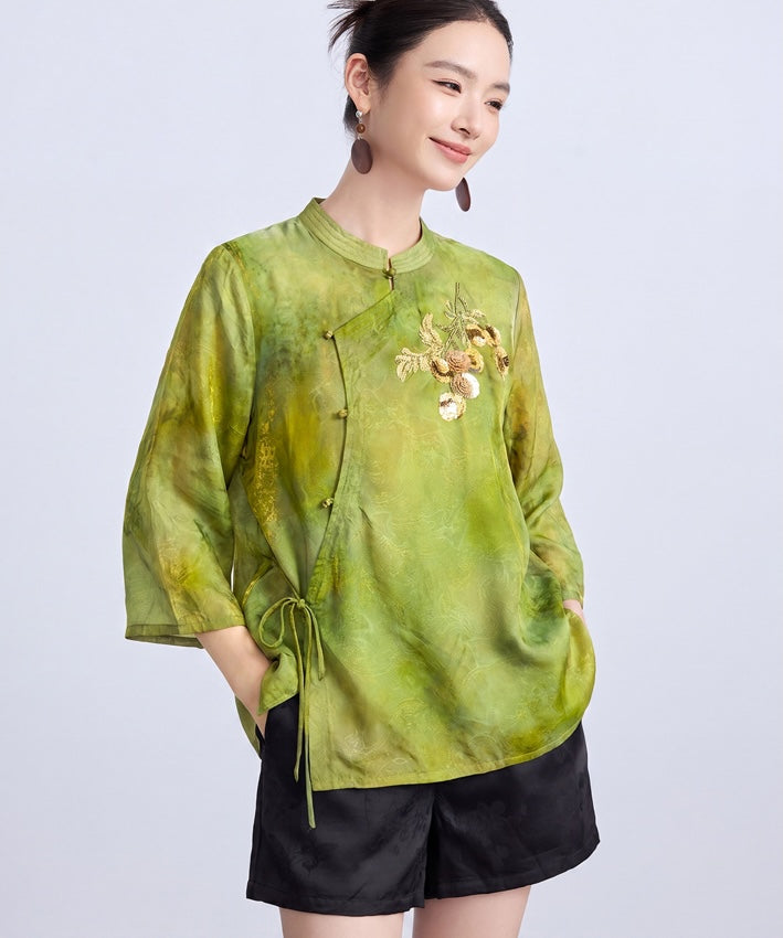 Olive Serenade Cheongsam Top & Shorts Set