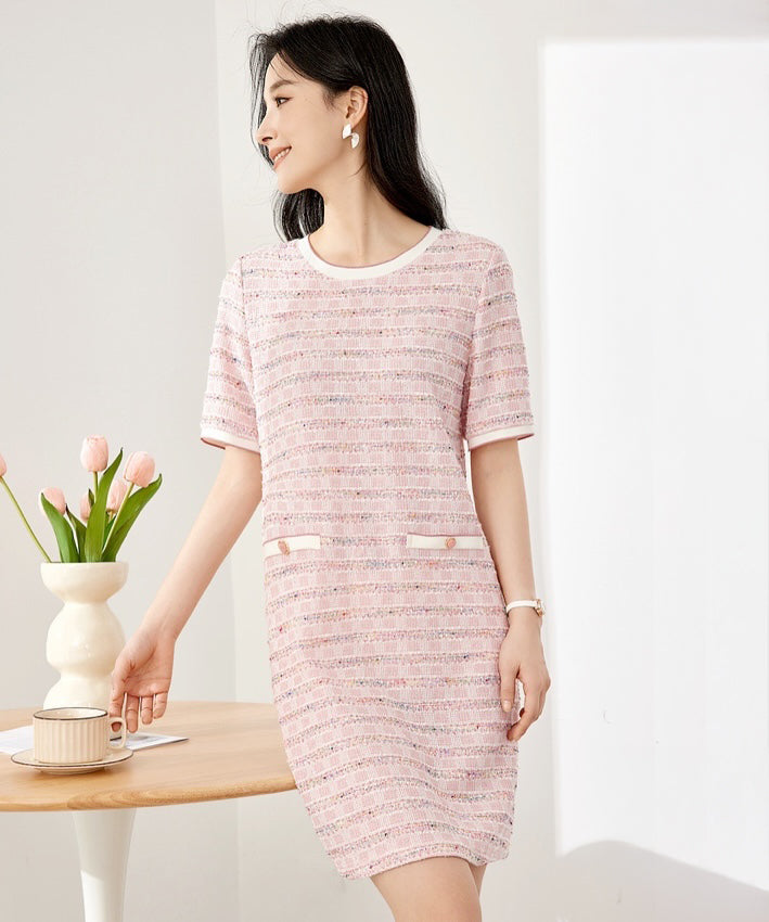 Clara Pink Tweed Shift Dress
