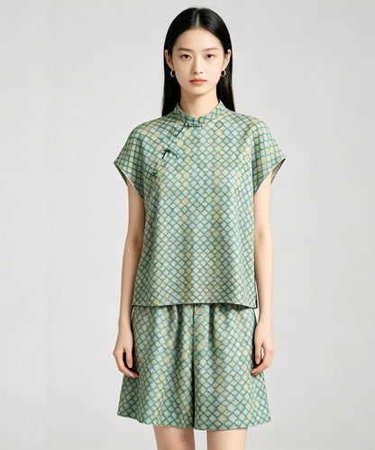 Maelys Jade Mosaic Silk Cheongsam Set