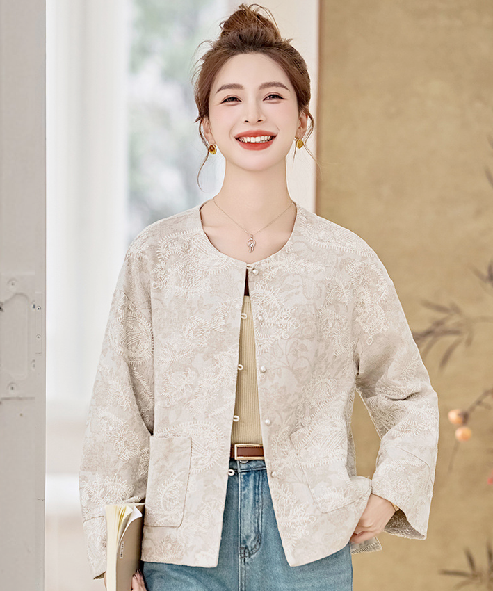 Cream Garden Textured Oriental Cardigan Jacket