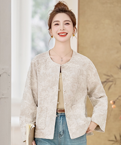 Cream Garden Textured Oriental Cardigan Jacket