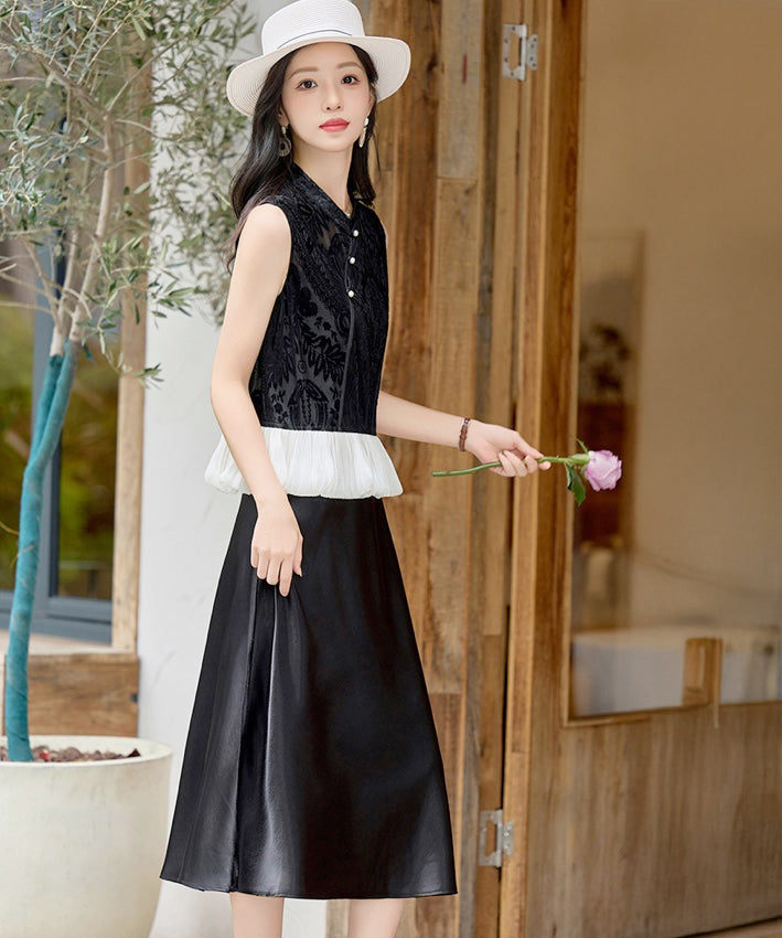 Noelle Contrast Cheongsam Top + Strap Dress Set