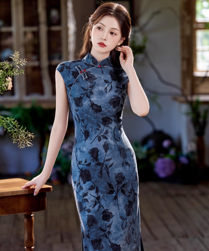 Midnight Rose Maxi Cheongsam