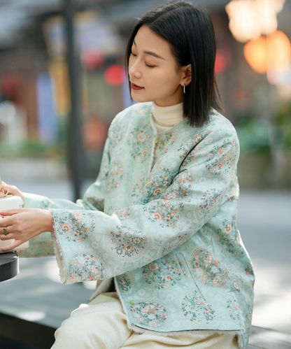 Celadon Bloom Winter Cheongsam Jacket