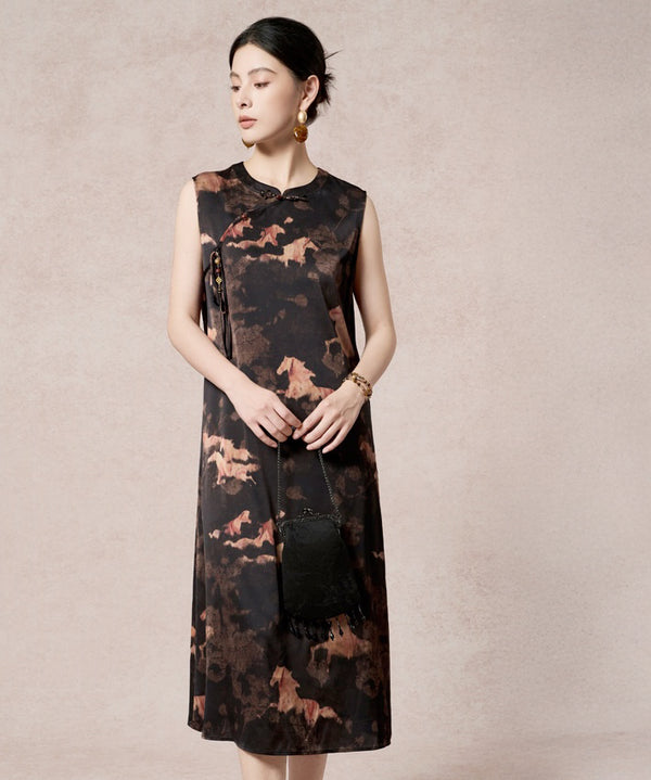 Ink Mirage Silk Blend Cheongsam Dress