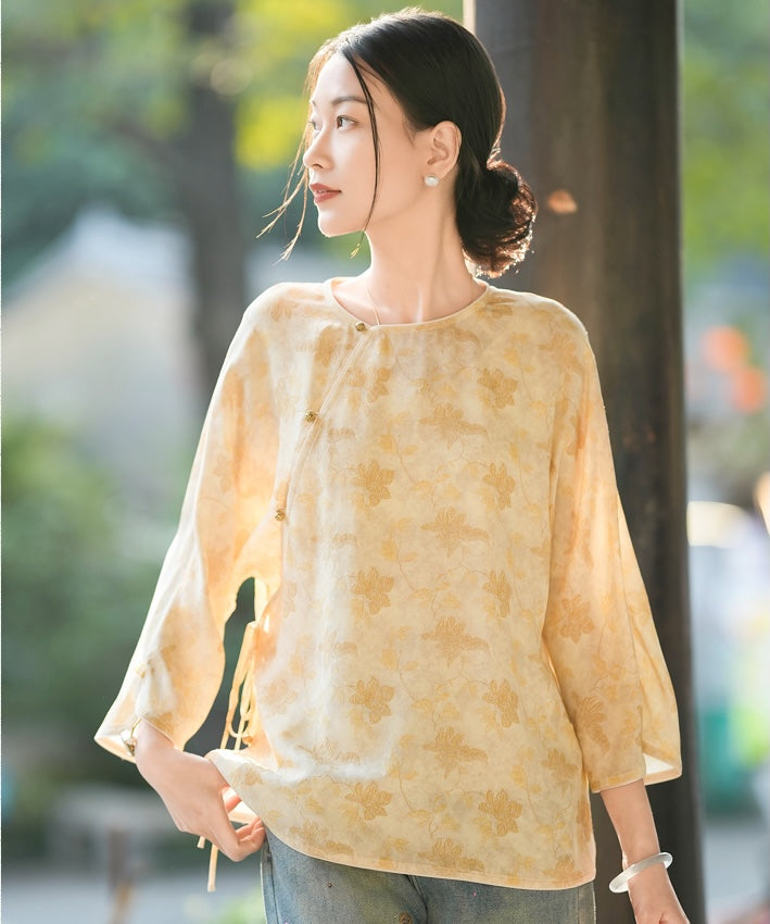 Lumiere Floral Silk Cheongsam Blouse