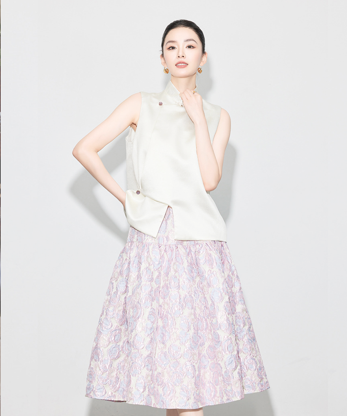 Zi He Tang's Jacquard Oriental Top + Skirt Set