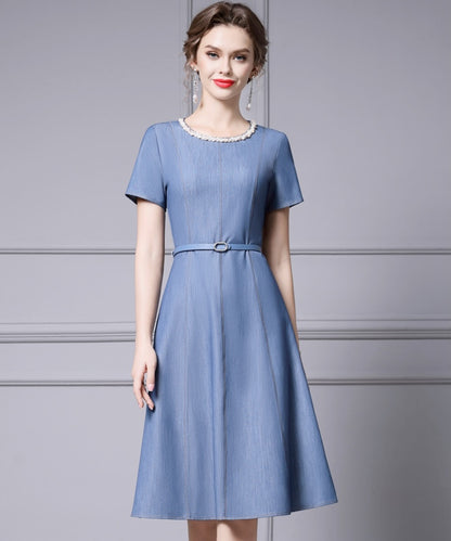 Elise Belted Blue Midi Dress