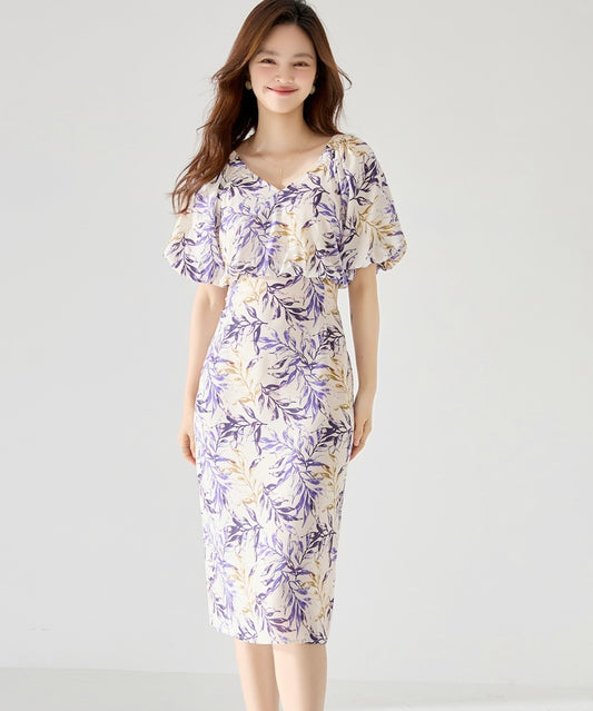 Summer Purple Iris Floral Tea Dress