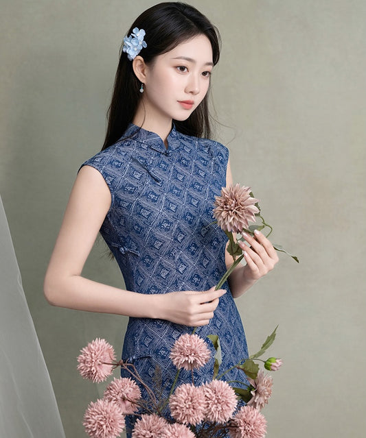 Luosha Blue Maxi Cheongsam