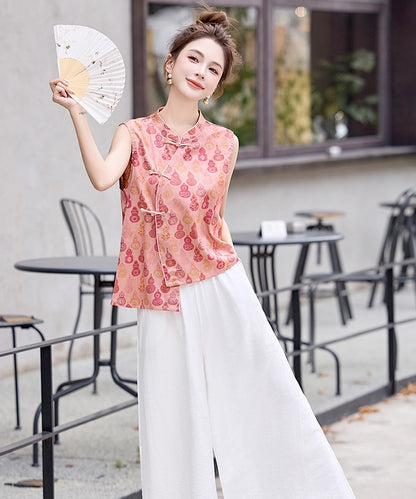 Porcelain Glow Mandarin Cheongsam Top Bottom Set