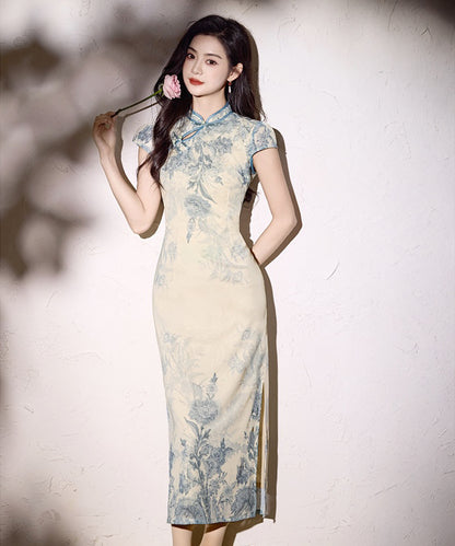 Azure Porcelain Bloom Cheongsam Dress