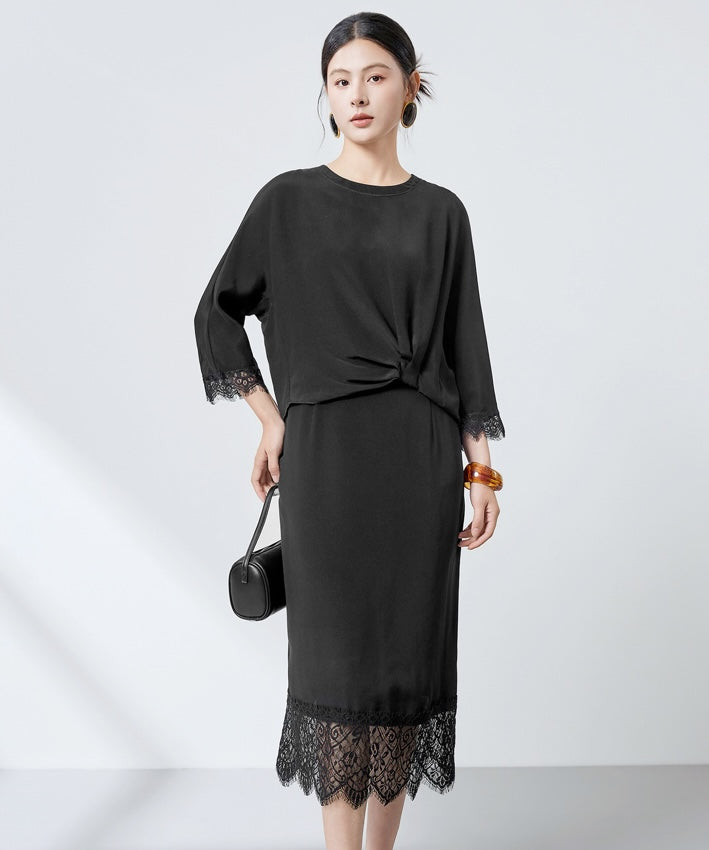 Robe en mélange de soie Noir Veil
