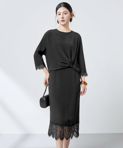 Robe en mélange de soie Noir Veil