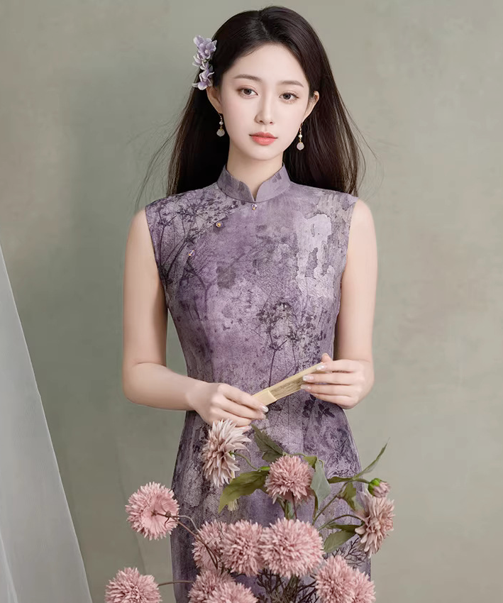 Nora Purple Maxi Cheongsam
