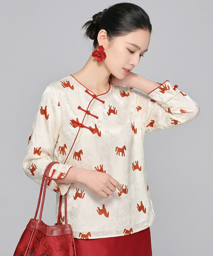 Ivory Fortune Horse Cheongsam Top