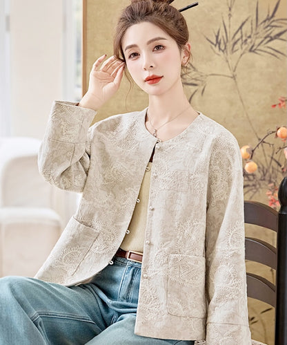 Cream Garden Textured Oriental Cardigan Jacket