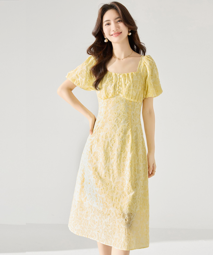 Juliet Yellow Elegant Tea Dress