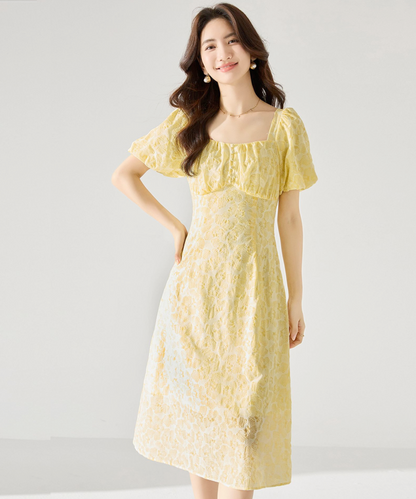 Juliet Yellow Elegant Tea Dress