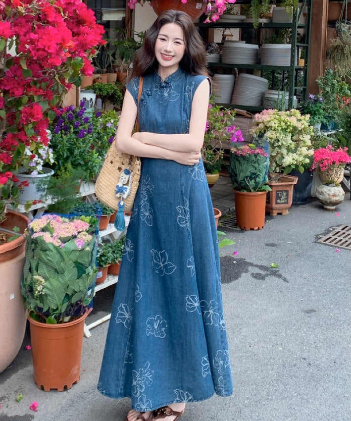 Mila Denim Cheongsam Dress