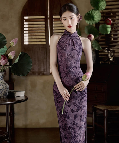 Shuya Purple Halterneck Cheongsam