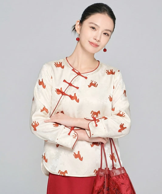 Ivory Fortune Horse Cheongsam Top